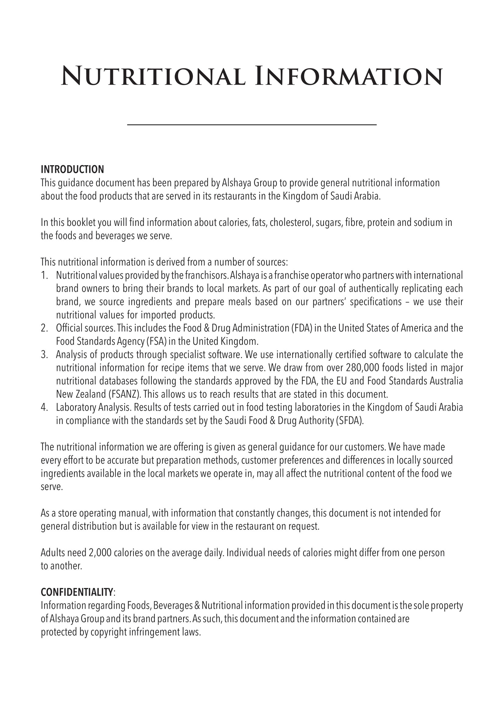 P.F. Chang's KSA Nutritional Information